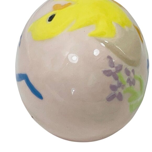 Easter Egg  Yellow Chick & Floral Design Handcrafted By Dolly Vintage Ceramic - Picture 6 of 9